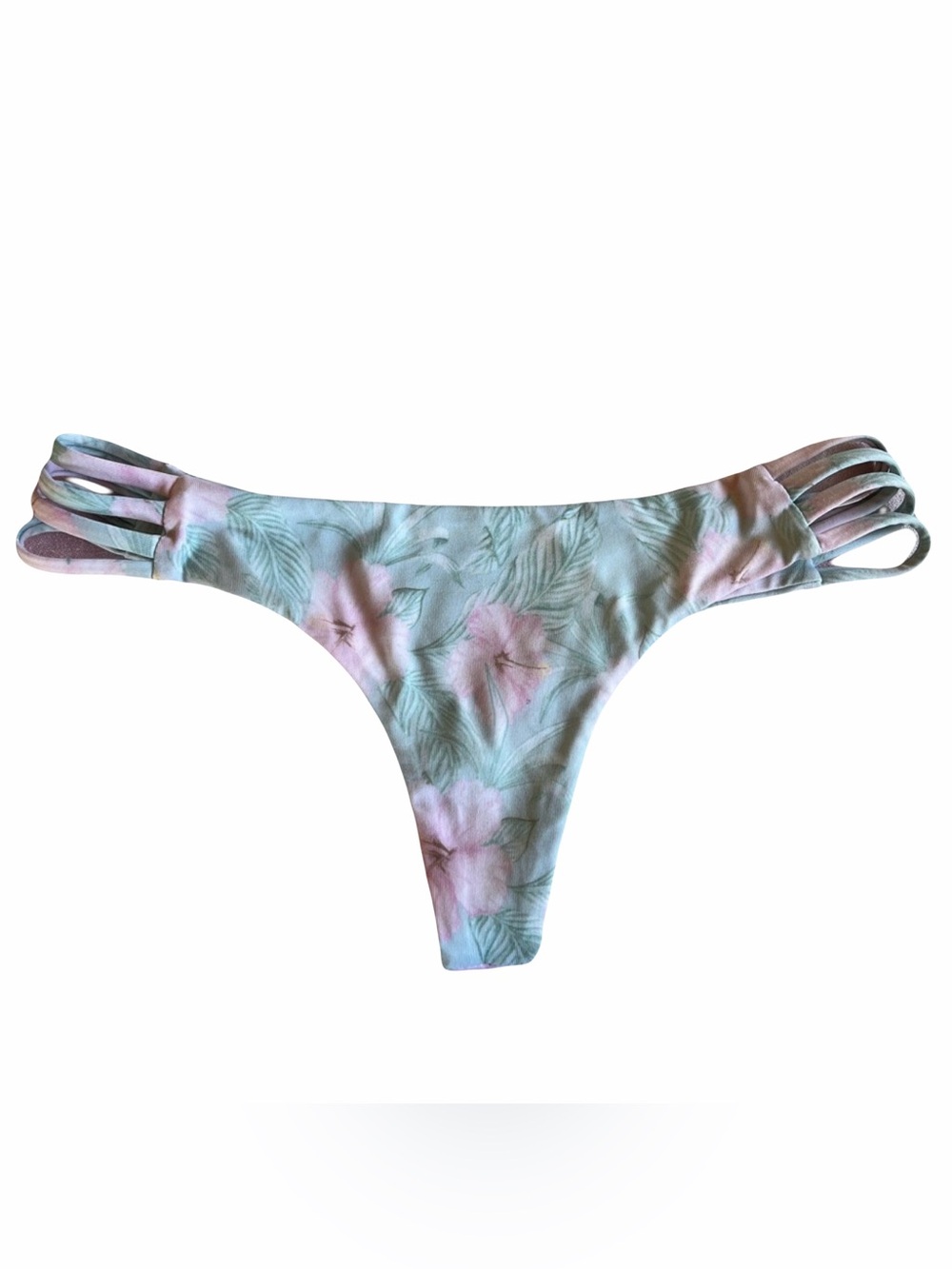 Midori Bikinis Maui Tavarua Floral Pink/Blue Strappy Brazilian Bikini Bottoms M